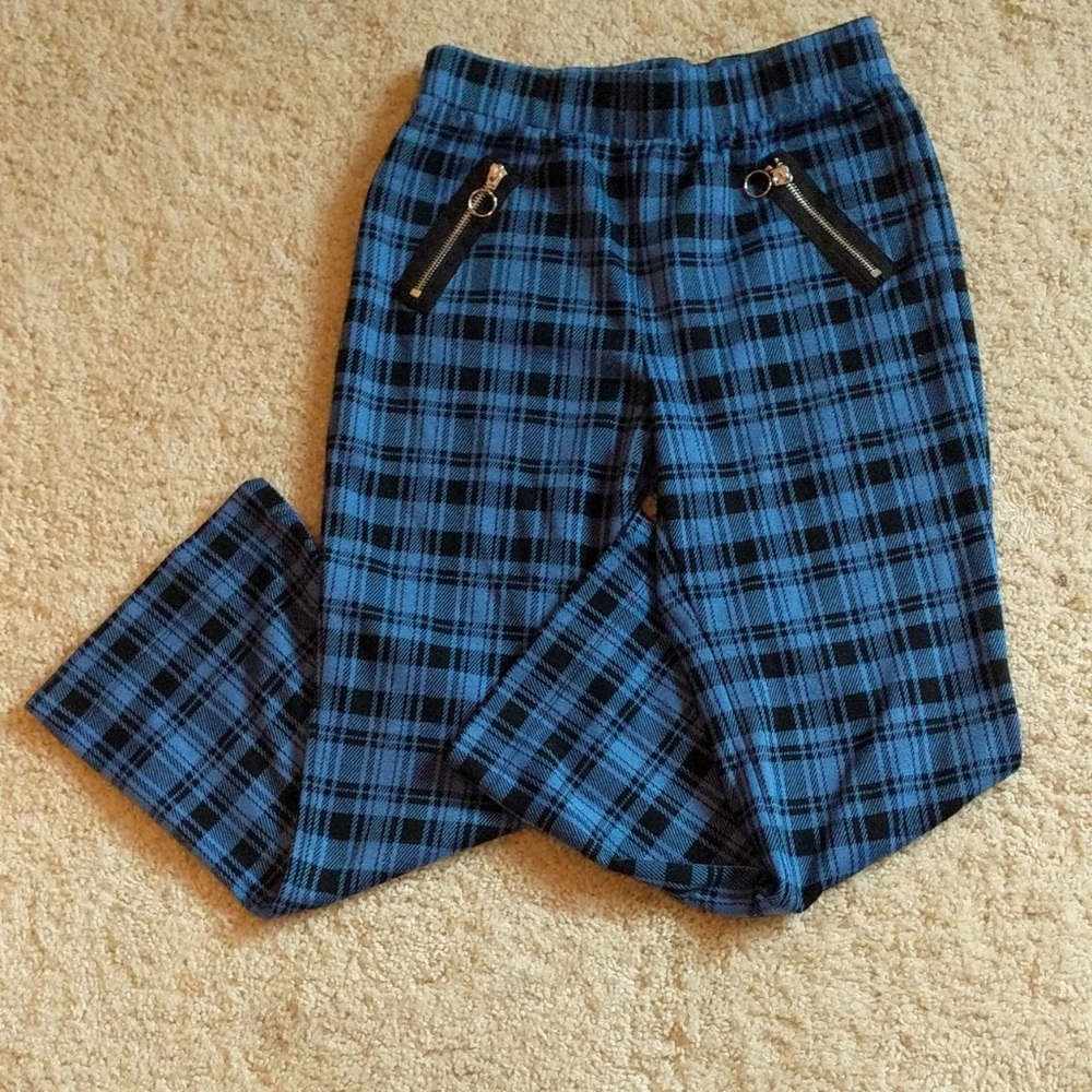 BLUE PLAID STRETCH PANTS